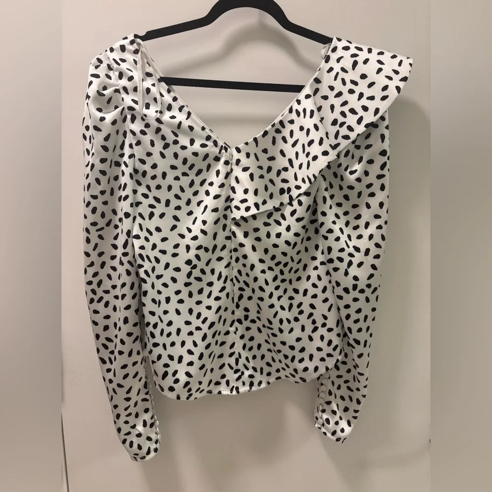 Self-Portrait Polka Dot Ruffled Satin Blouse Size 2 - Picture 5 of 11